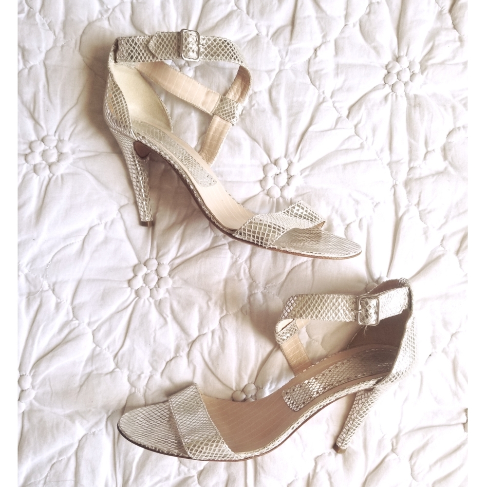 Silver Strappy High Heels, All Leather, Size 10